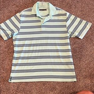 Roundtree & Yorke Striped Polo Shirt - Light Blue and Navy